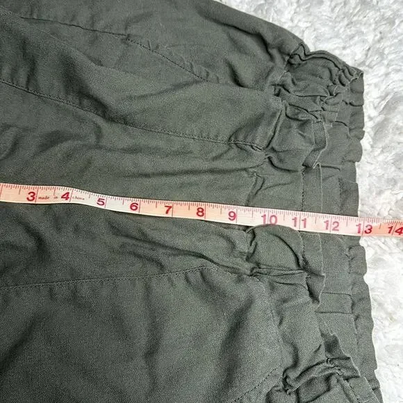 CiSono Linen Collection Olive Green Paperbag Waist Straight Leg PullOn Pant EE13 - Picture 10 of 13